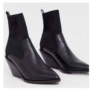 ASOS Rekindle Pointed Toe Sock Ankle Bootie 7 Black